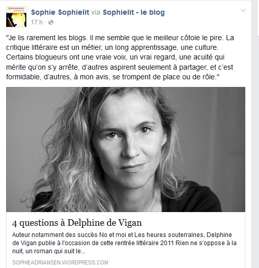 interview delphine de vigan reaction sur les blogs litteraires