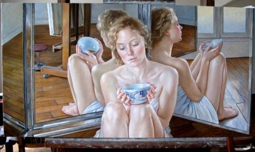 Woman and Mirror, painting  by the French artist Francine Van Hove.
